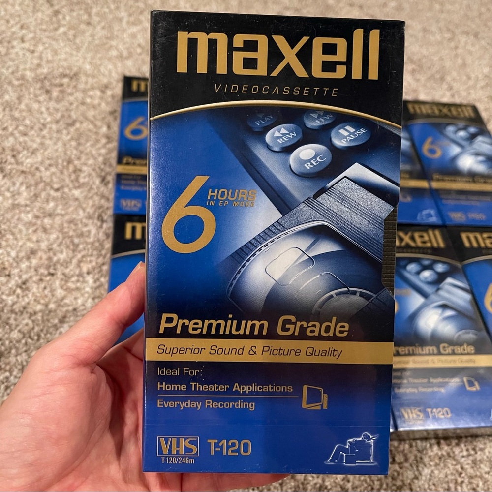 New Maxell Blank VHS Tapes T-120 6 hours Premium Grade Quantity 9 tapes total